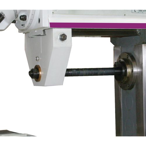 Horizontale FrässpindelMit Gegenhalter und Aufnahme für ScheibenfräserVerstellbares GleitlagerGegenhalter Horizontalfräsen griffbereit an der Rückseite der Maschine angebracht